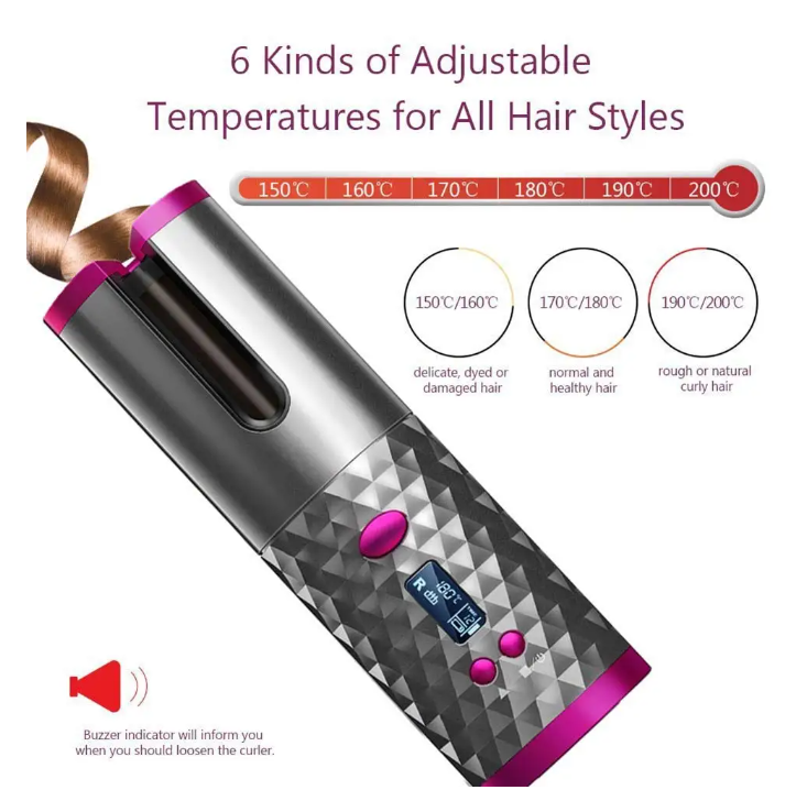 Automatic Curling Iron, Hair Curling Iron for Hair Styling, Cordless Auto Hair Curler