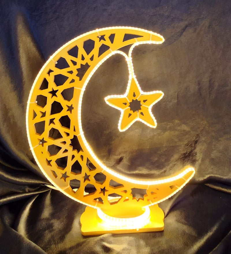 Ramadan Crafts Night Light Wooden Ramadan Star Crescent Mubarak Lamp Decor